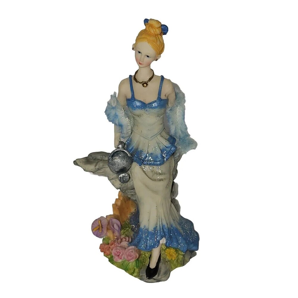 Fancy Gardener Lady Figurine w Real Feather Boa Watering Garden Vintage Unique